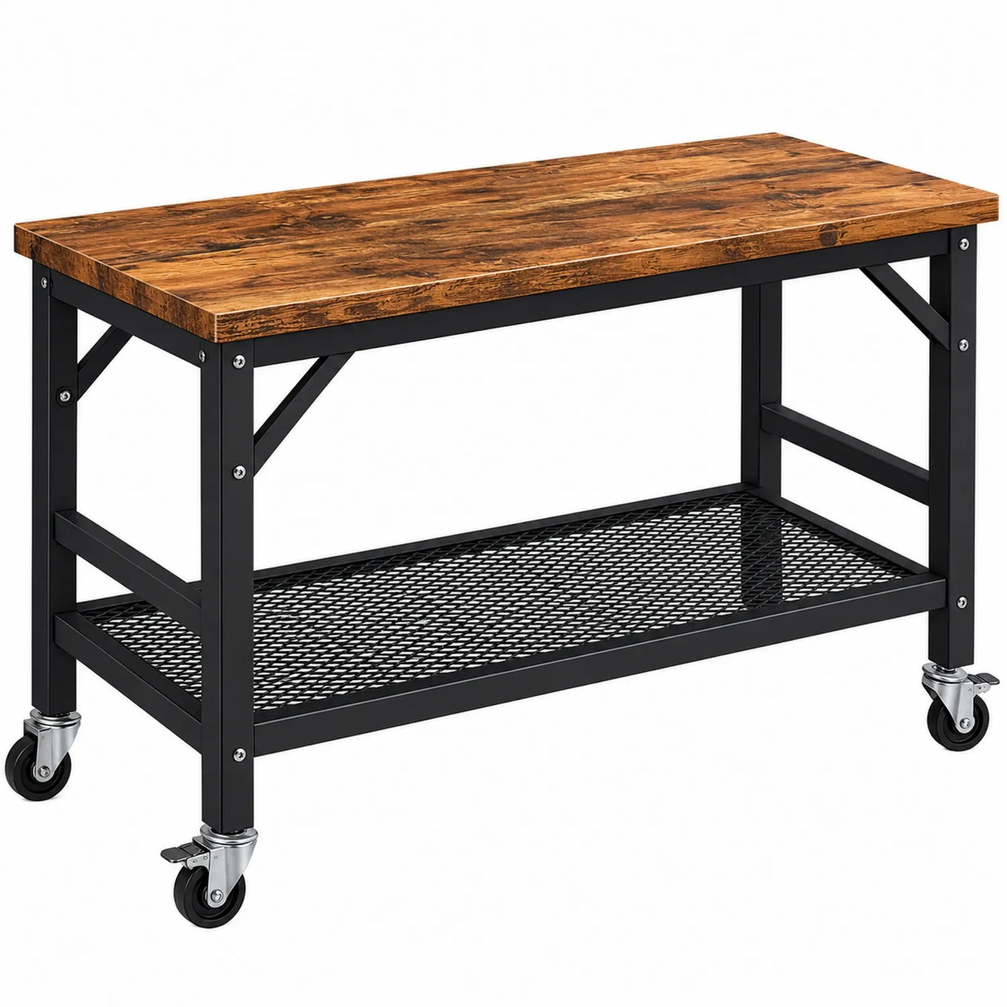 Mesa de trabajo de madera y metal con ruedas 120x60x90 cm
