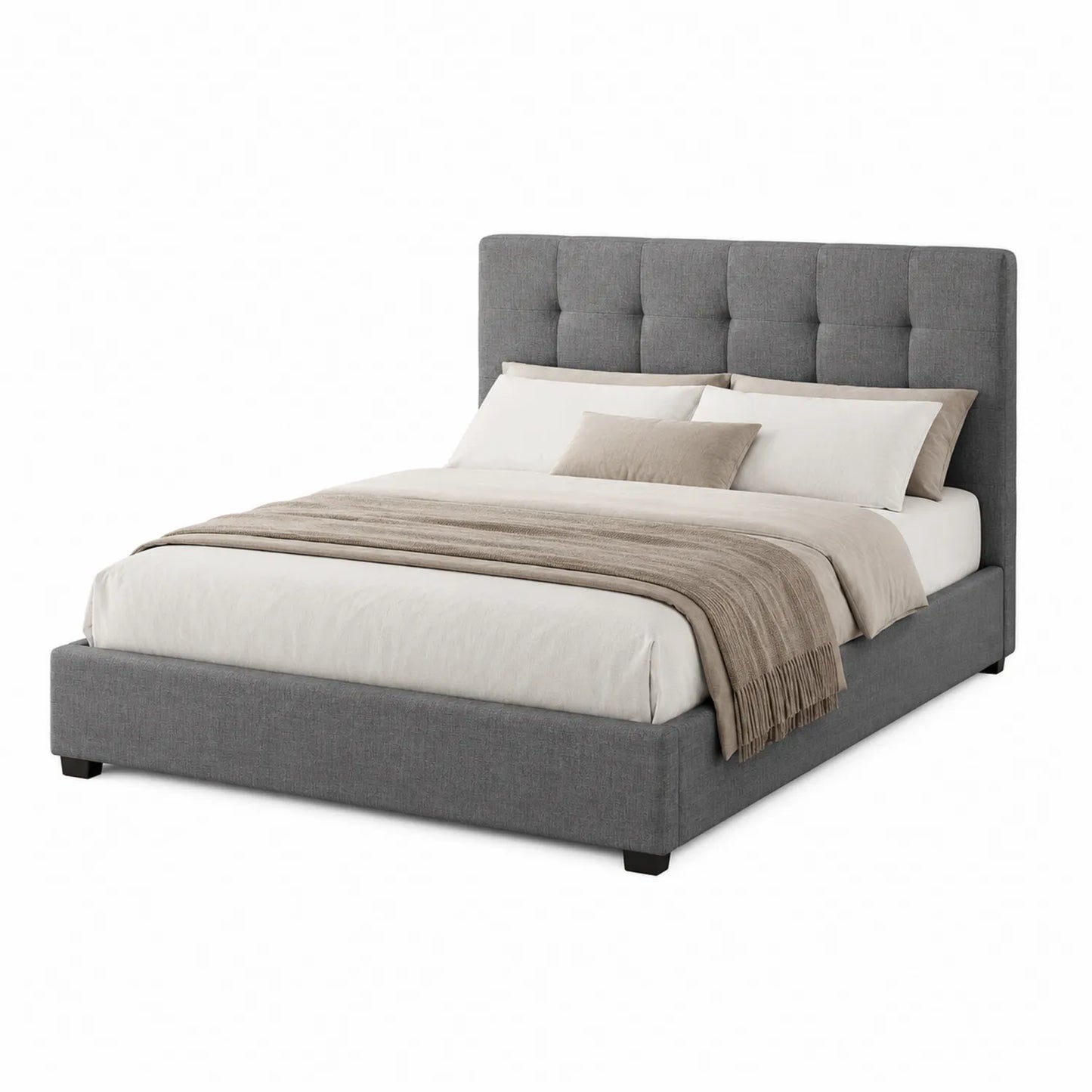 Cama tapizada de tela gris con cabecero 200x160 cm