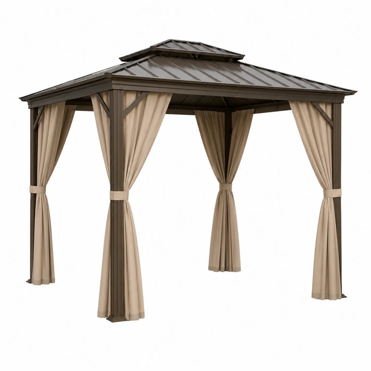 Pérgola de Aluminio con Techo Doble y Cortinas de Poliéster 3x3 m