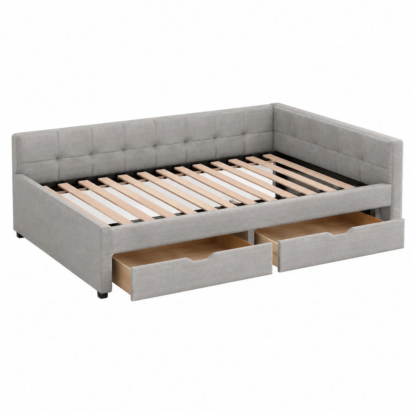 Cama de día tapizada en gris con almacenamiento 200x90 cm