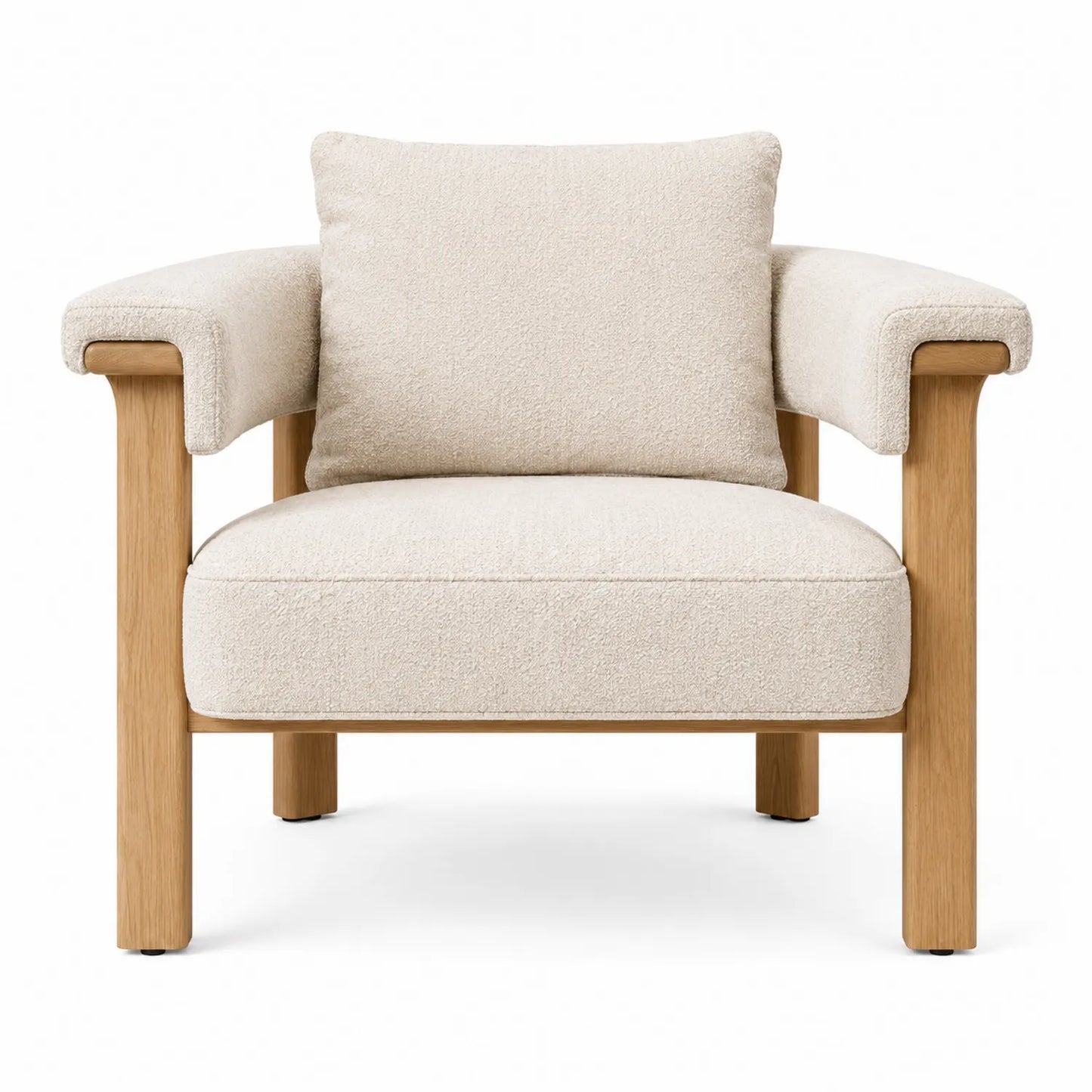 Sillón de madera de roble y tela beige
