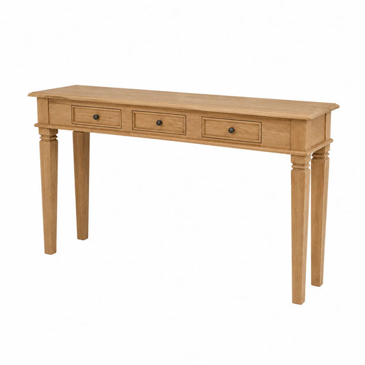Mesa consola de madera con tres cajones 120x35x80 cm Roble