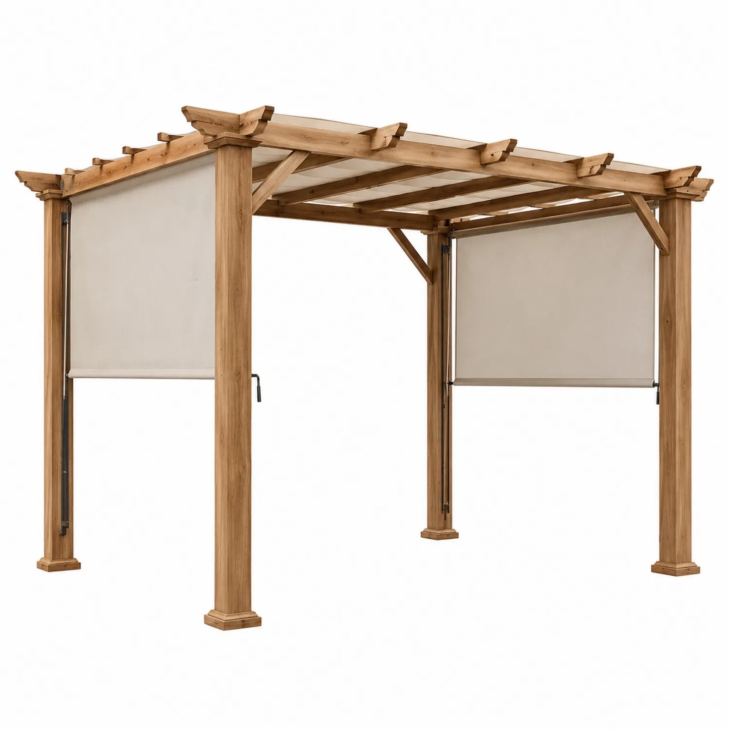 Pérgola de Madera de Pino con Techo y Laterales Ajustables Beige 3x3 m