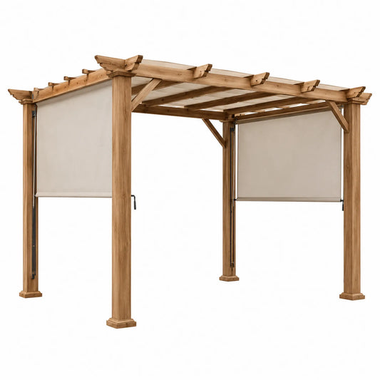 Pérgola de Madera de Pino con Techo y Laterales Ajustables Beige 3x3 m