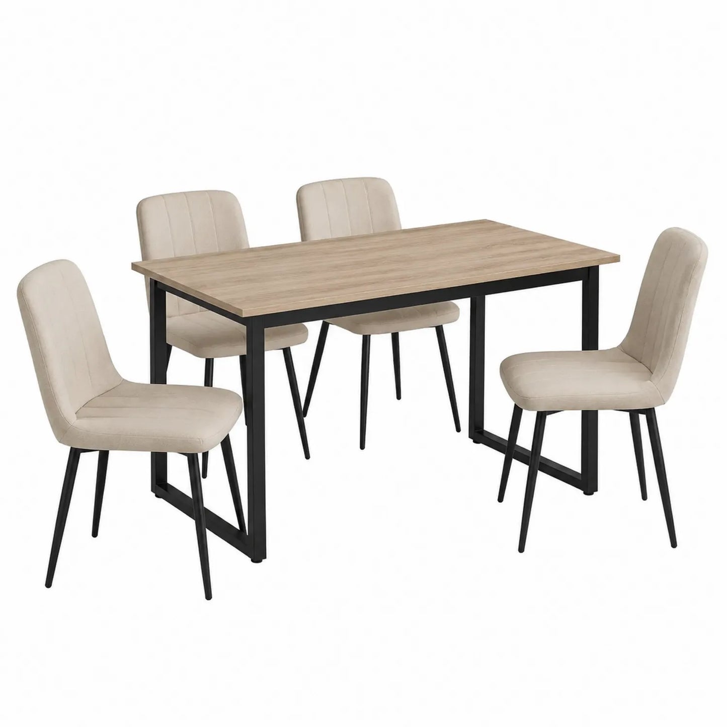 Juego de comedor con mesa de madera y 4 sillas tapizadas beige