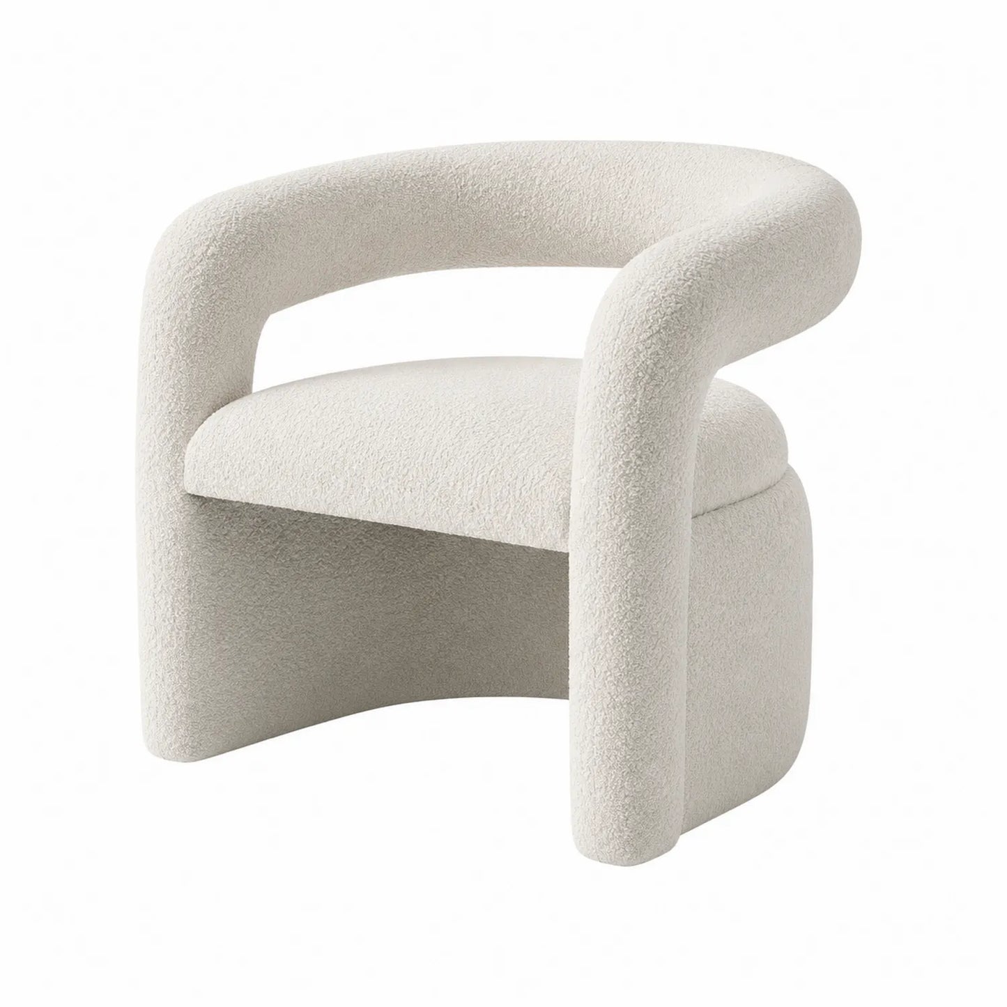 Silla de salón de tela bouclé color Crema con respaldo curvo