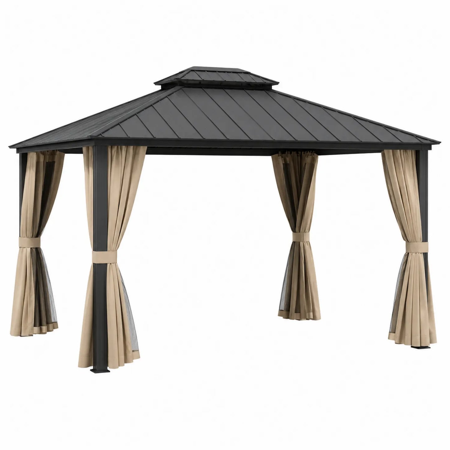Pérgola de Aluminio Negra 3x3 m con Cortinas de Poliéster