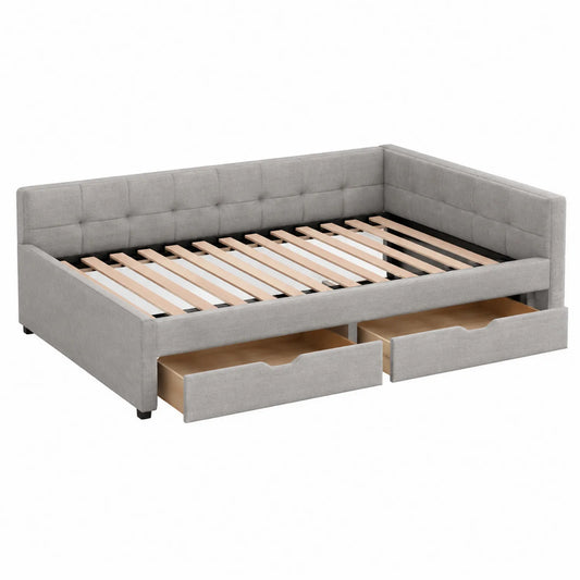 Cama de día tapizada en gris con almacenamiento 200x90 cm