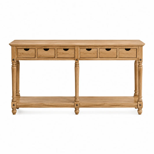 Mesa consola de madera con 6 cajones 180x35x76 cm