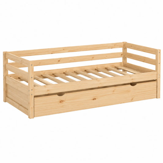 Cama individual de madera maciza con cajón 200x90 cm