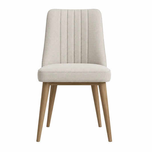 Silla de comedor tela beige con patas de madera de roble
